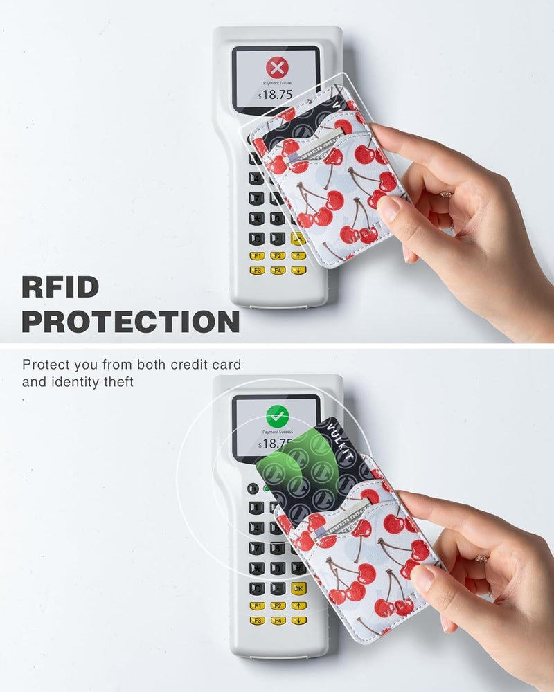 VULKIT Stick on Card Holder Compatible for iphone Leather Cell Phone Wallet Credit Card Case Strong Sticker for Women - Image 3